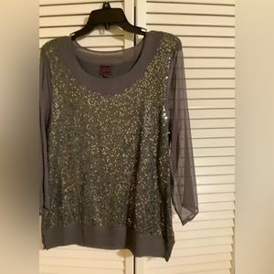 Sequin chiffon and knit sweater